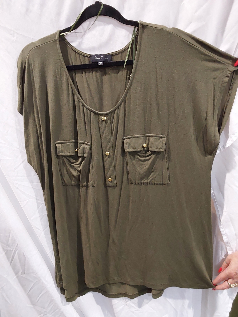 love J Olive Green Short Sleeve Pocket Tunic with Gold Buttons